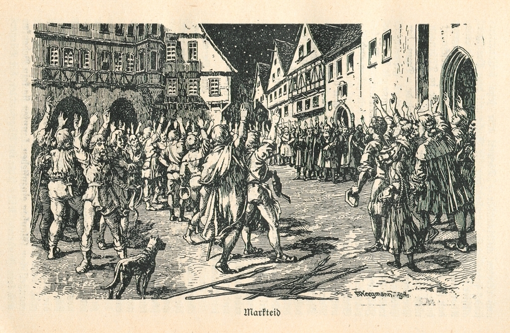 Kupferstich des Reutlinger Markteides aus dem Heimatbuch